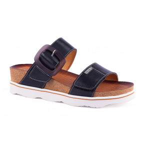 Pikolinos Menorca W6E-0596 Slide Sandal (Women) - Black Leather Sandal - Heel/Wedge - The Heel Shoe Fitters
