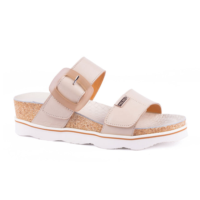 Pikolinos Menorca W6E-0596 Slide Sandal (Women) - Marfil Leather Sandals - Heel/Wedge - The Heel Shoe Fitters